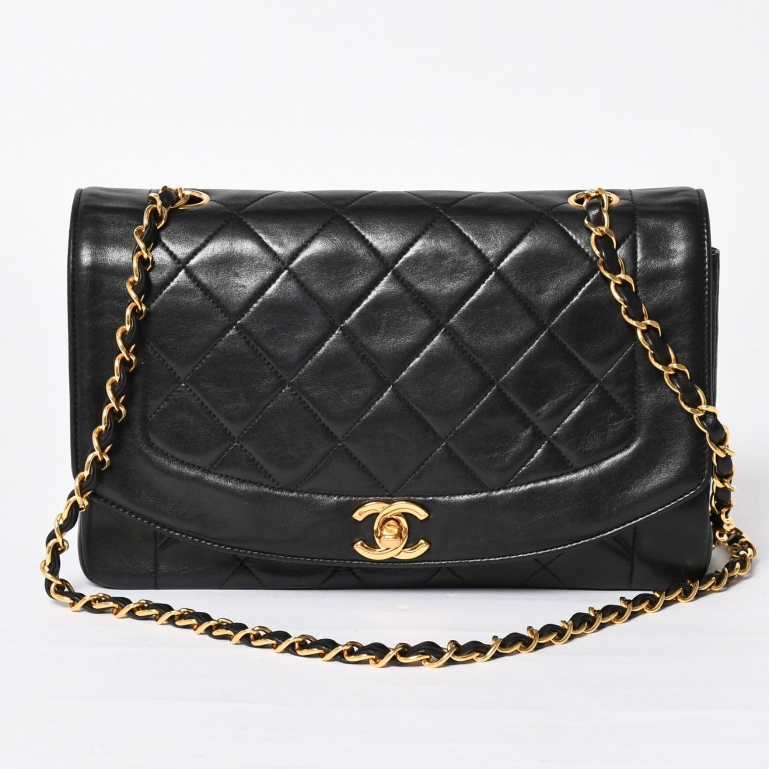 Chanel Diana 25 S Flap S Chain Shoulder Bag CC Logo Lambskin Black Gold 4