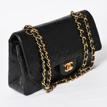 Chanel Quilted 25 Double Flap Chain Shoulder Bag CC Logo Lambskin Black Gold — view 3