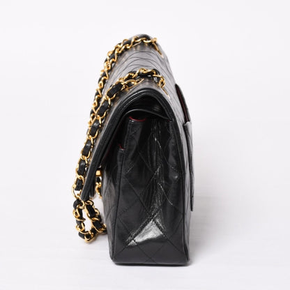 Chanel Quilted 25 Double Flap Chain Shoulder Bag CC Logo Lambskin Black Gold — view 4