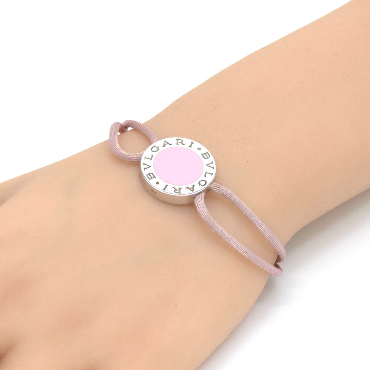 Bvlgari Lucky Bracelet Round Charm Enamel Code Pink Silver