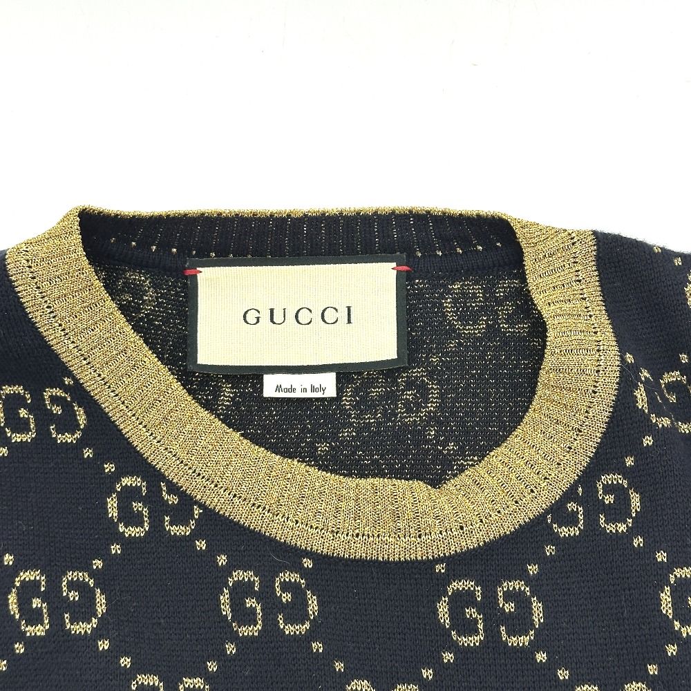 Gucci Short Sleeve T-Shirt Lame Contrast GG Pattern Cotton Navy — view 3