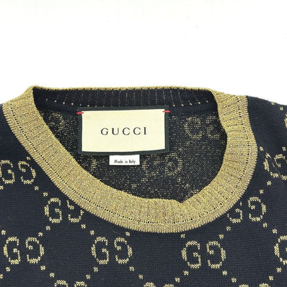Gucci Short Sleeve T-Shirt Lame Contrast GG Pattern Cotton Navy — view 3