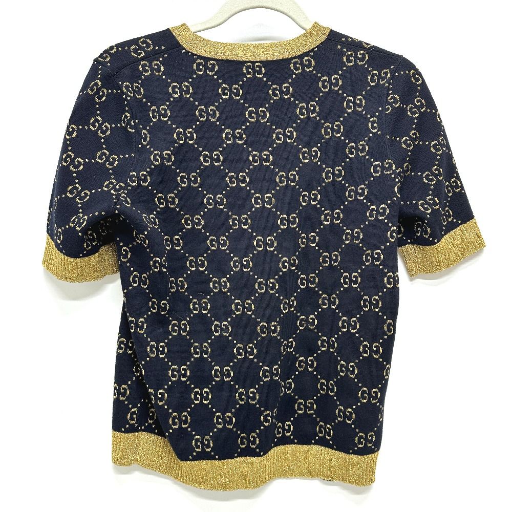 Gucci Short Sleeve T-Shirt Lame Contrast GG Pattern Cotton Navy — view 2
