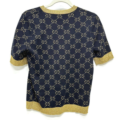 Gucci Short Sleeve T-Shirt Lame Contrast GG Pattern Cotton Navy — view 2