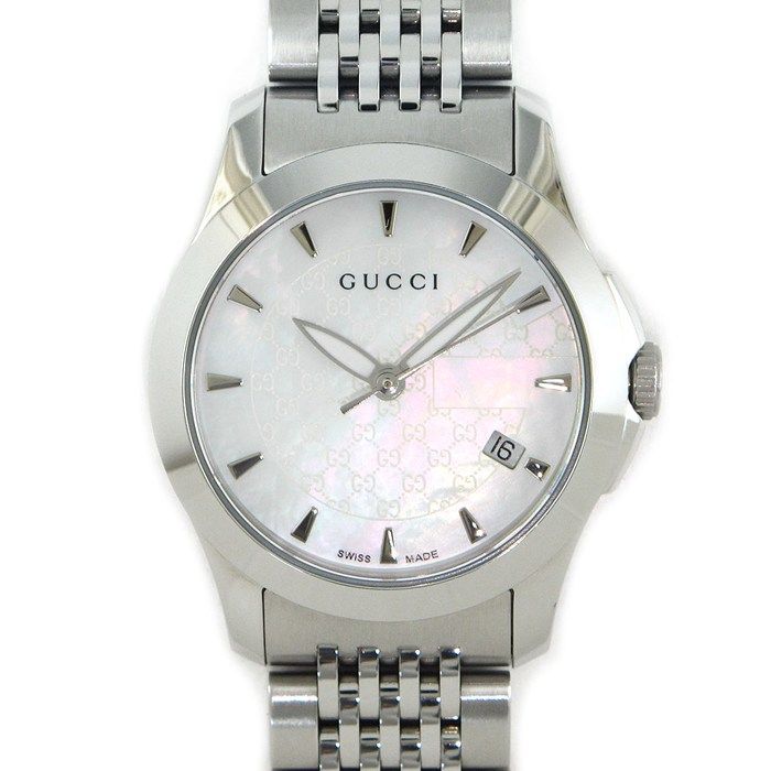 Gucci Watch Timeless 126.5 GG Pattern White Shell Dial Date Luminous Index
