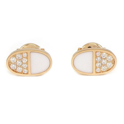 Hermes Earrings Chaine D'Ancre Verso 18 Points Diamond Total White Ceramic 18K