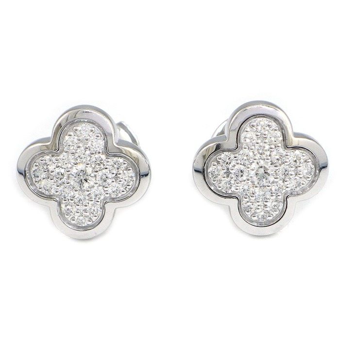 Van Cleef & Arpels Earrings Pure Alhambra Pave Diamond 18K White Gold