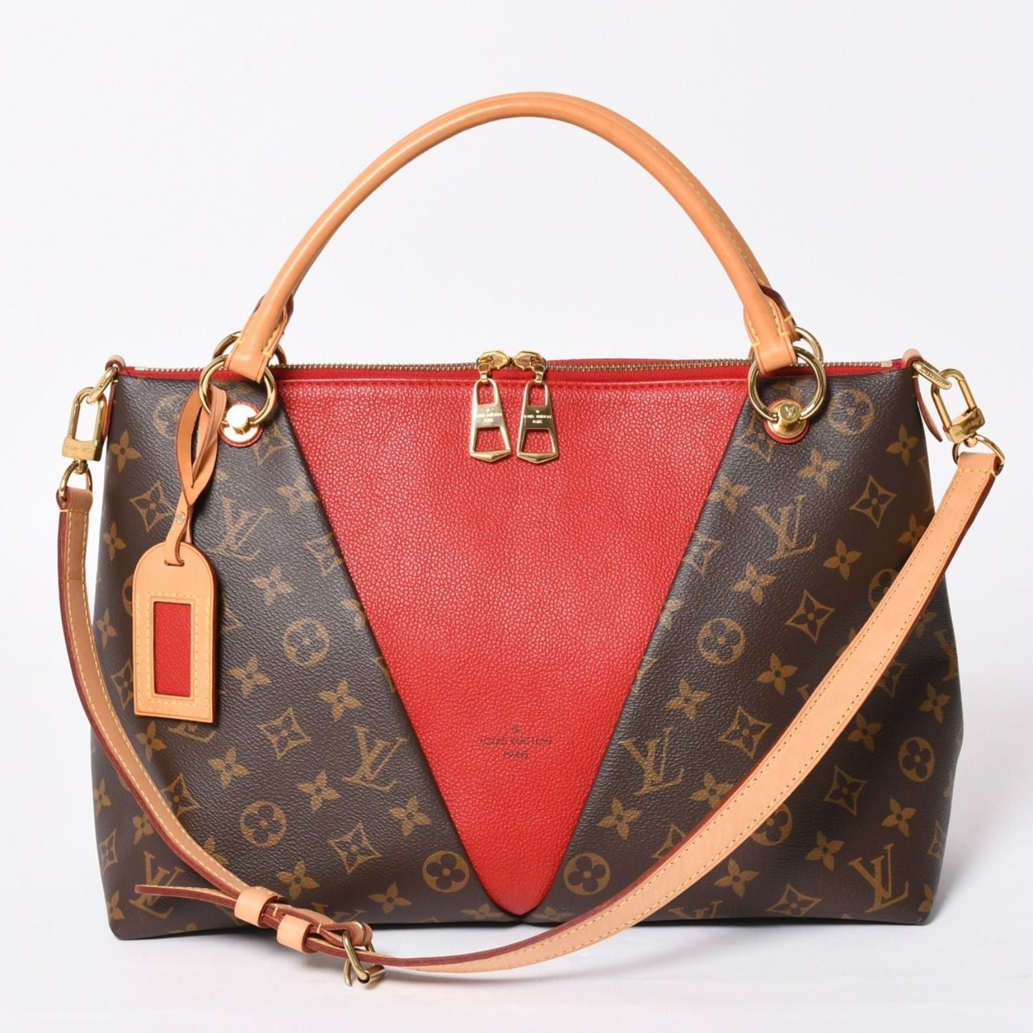 Louis Vuitton Tote MM 2-Way Shoulder Bag Leather Red Brown