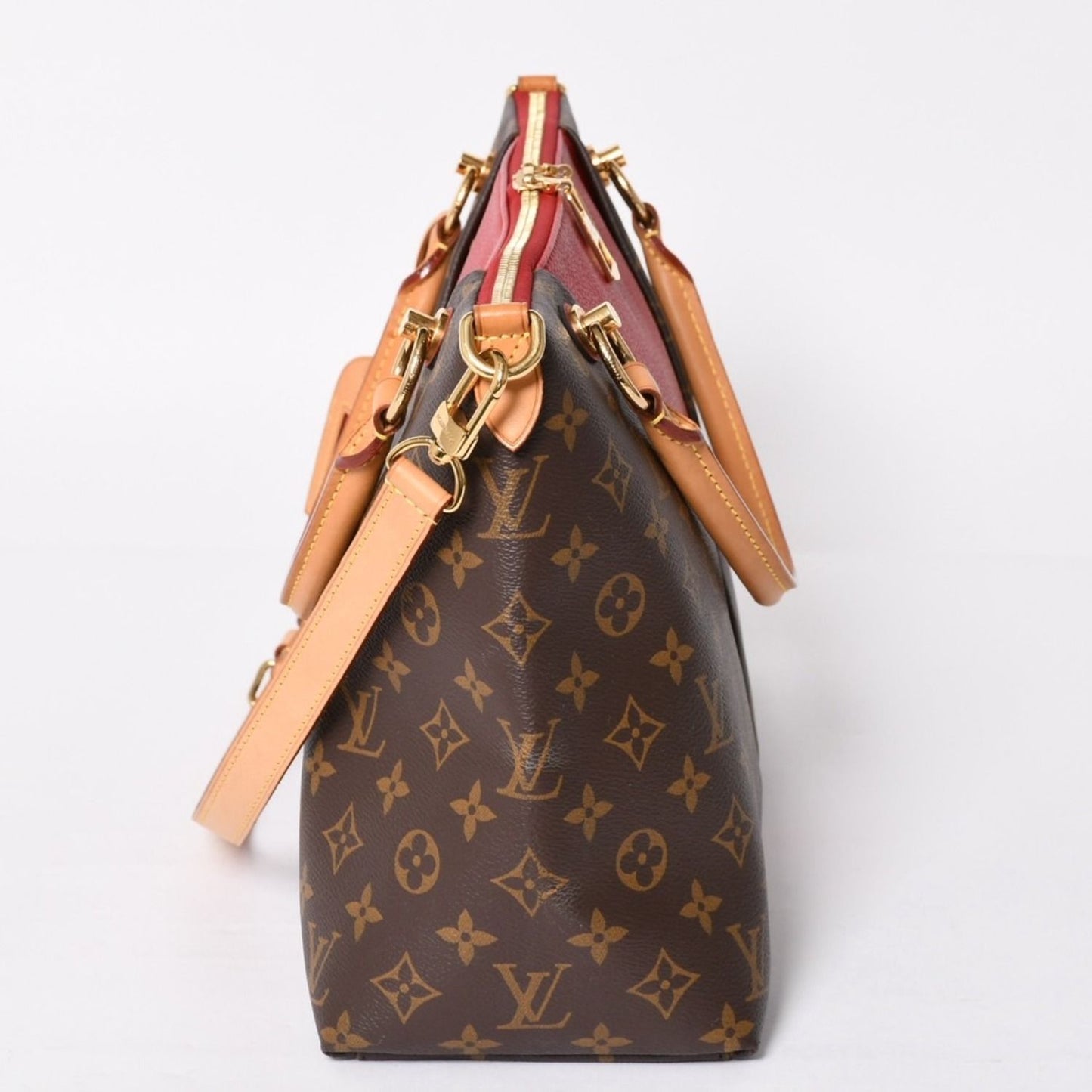 Louis Vuitton Tote MM 2-Way Shoulder Bag Leather Red Brown — view 4