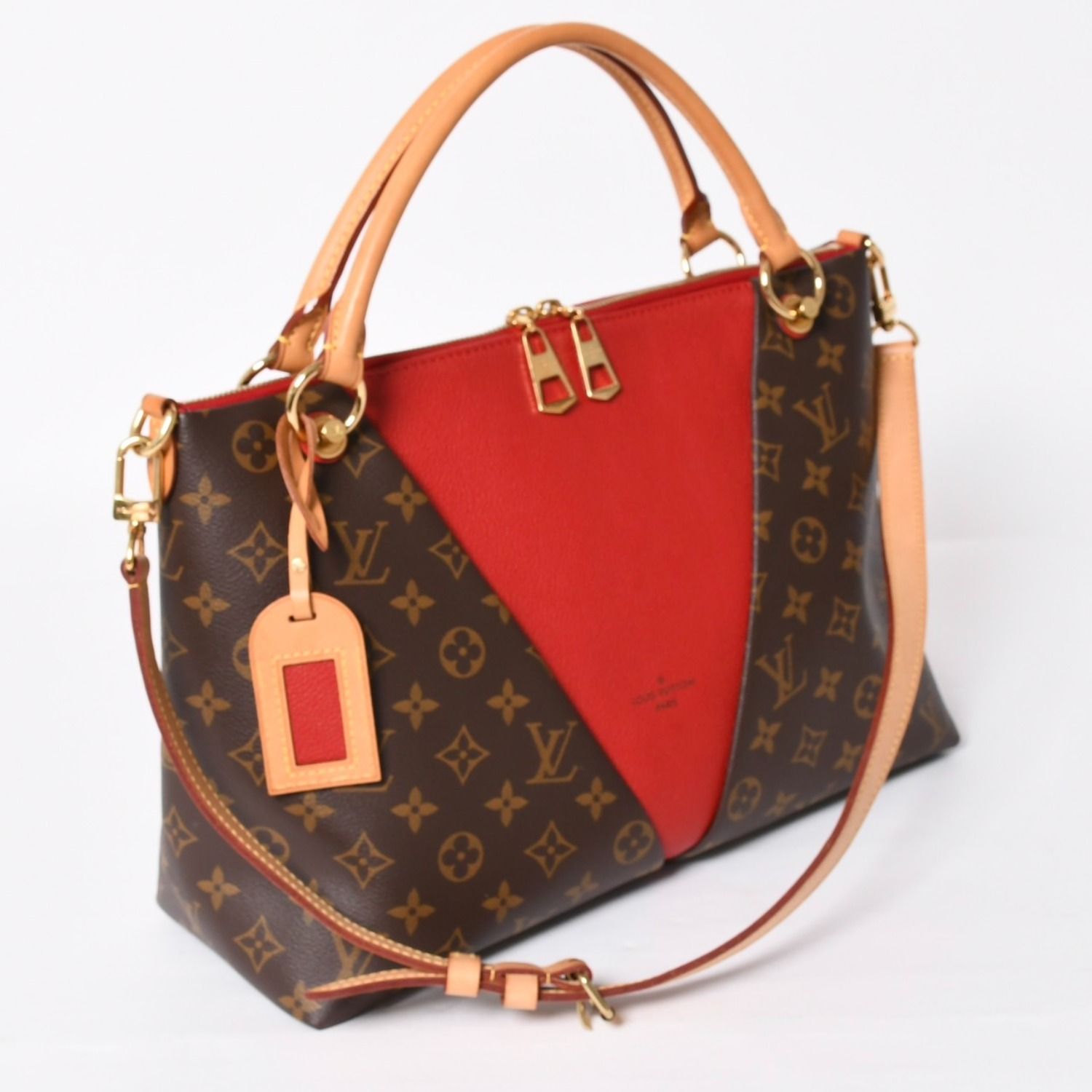 Louis Vuitton Tote MM 2-Way Shoulder Bag Leather Red Brown — view 3