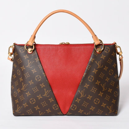Louis Vuitton Tote MM 2-Way Shoulder Bag Leather Red Brown — view 2