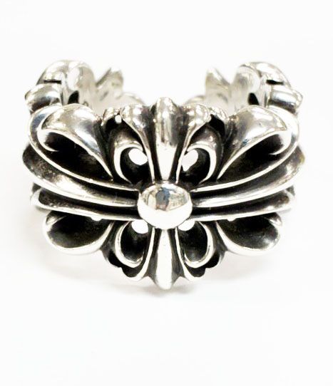 Chrome Hearts Dbl Flrl Double Floral Cross Ring Silver