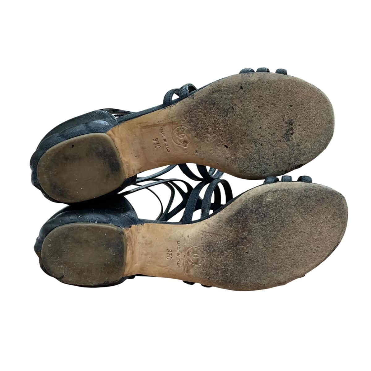 Chanel Flat Sandals Silver Black 37C — view 7