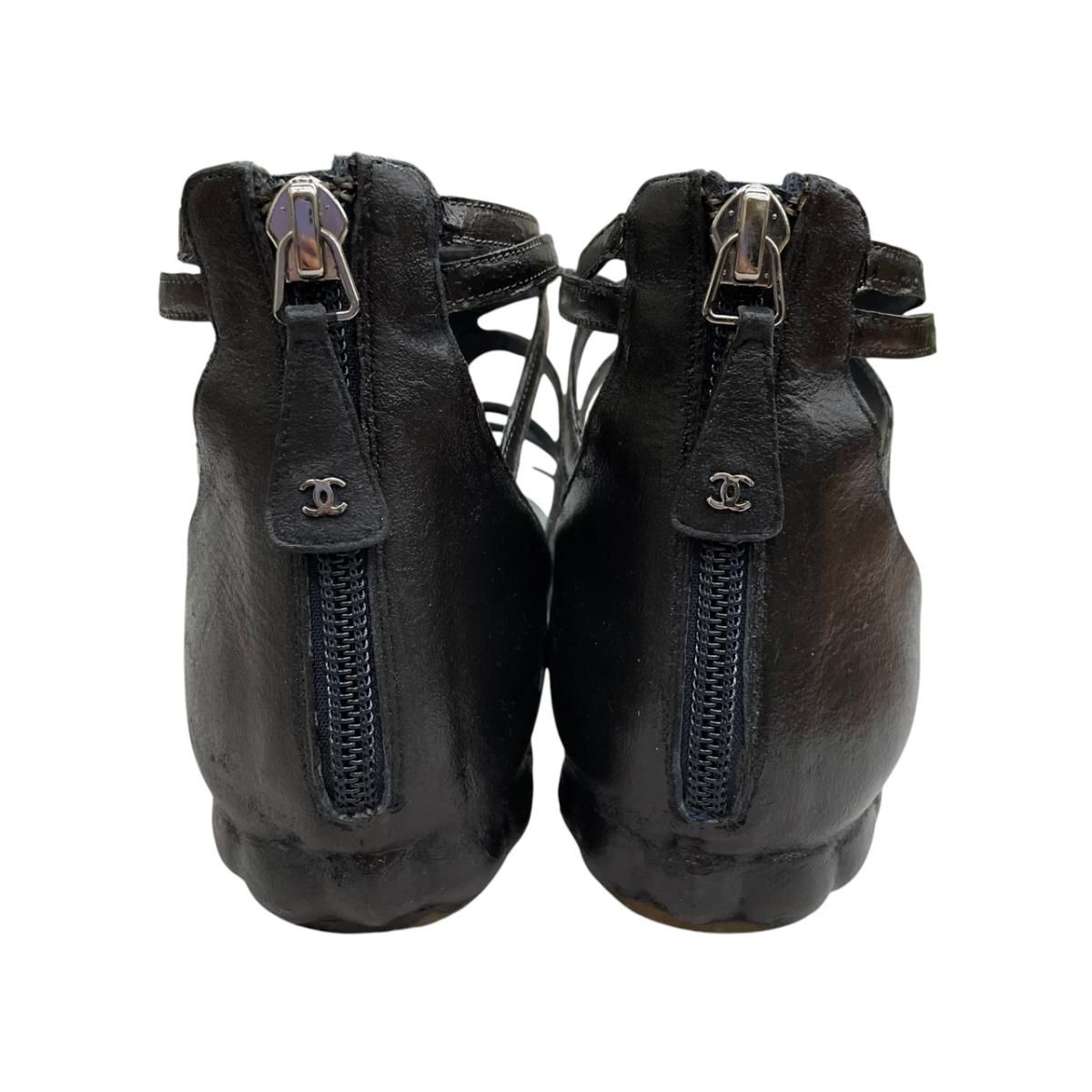 Chanel Flat Sandals Silver Black 37C — view 6