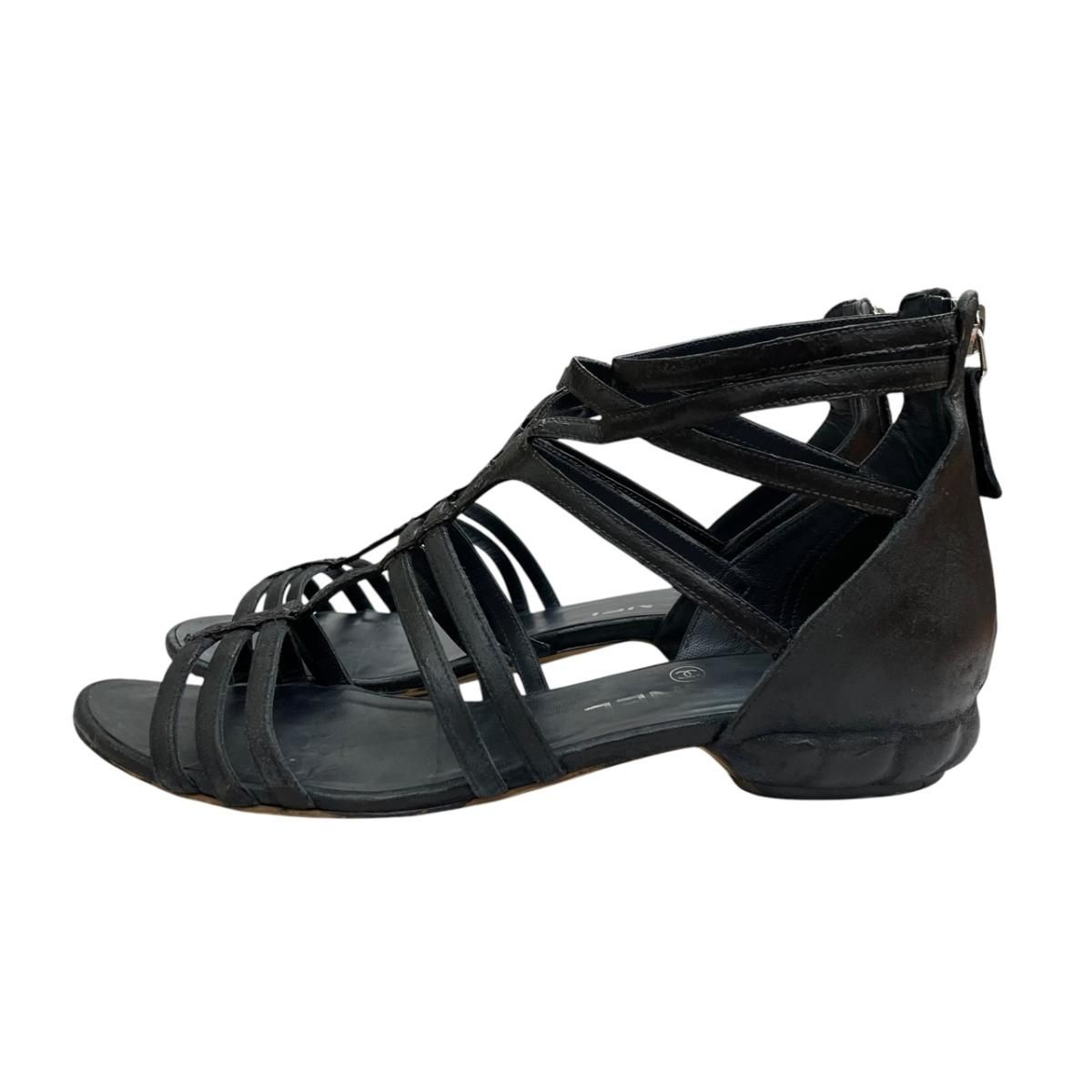 Chanel Flat Sandals Silver Black 37C