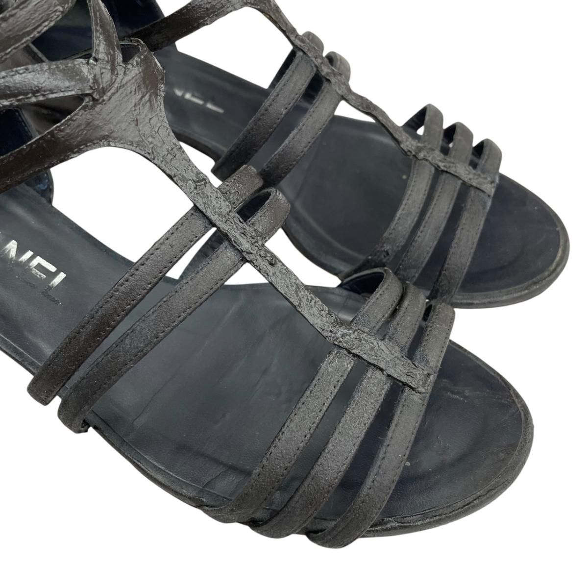 Chanel Flat Sandals Silver Black 37C — view 5