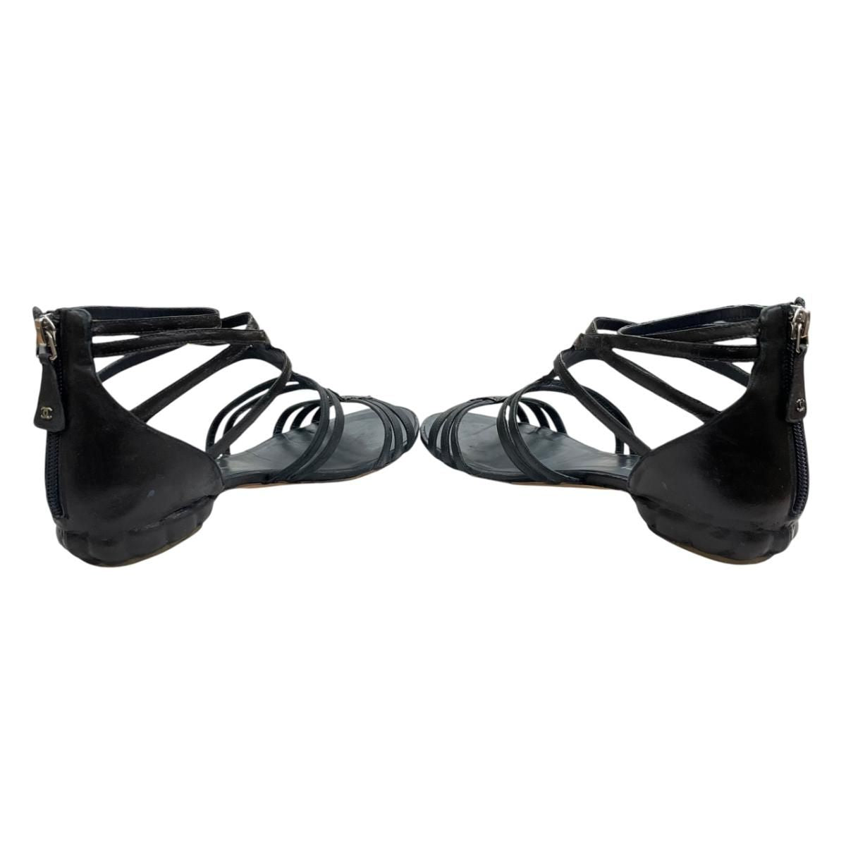 Chanel Flat Sandals Silver Black 37C — view 3