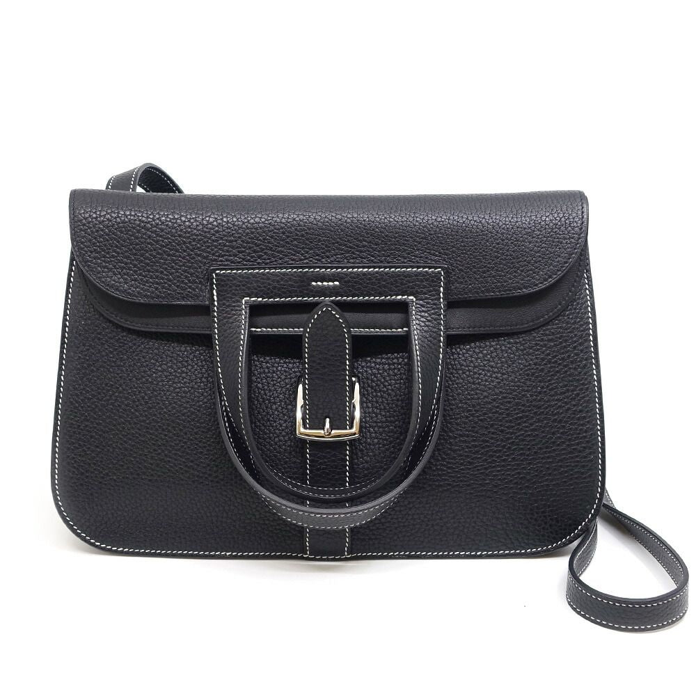 Hermes Halzan 31 Togo Black Silver Shoulder Bag