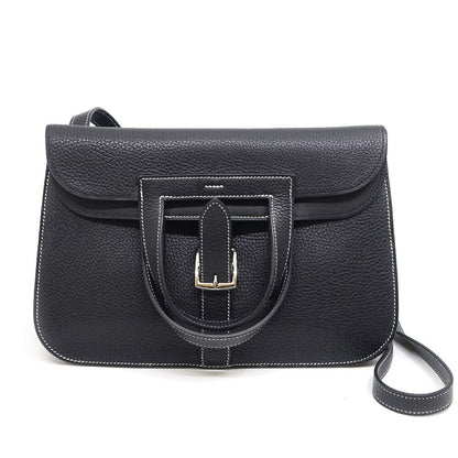 Hermes Halzan 31 Togo Black Silver Shoulder Bag