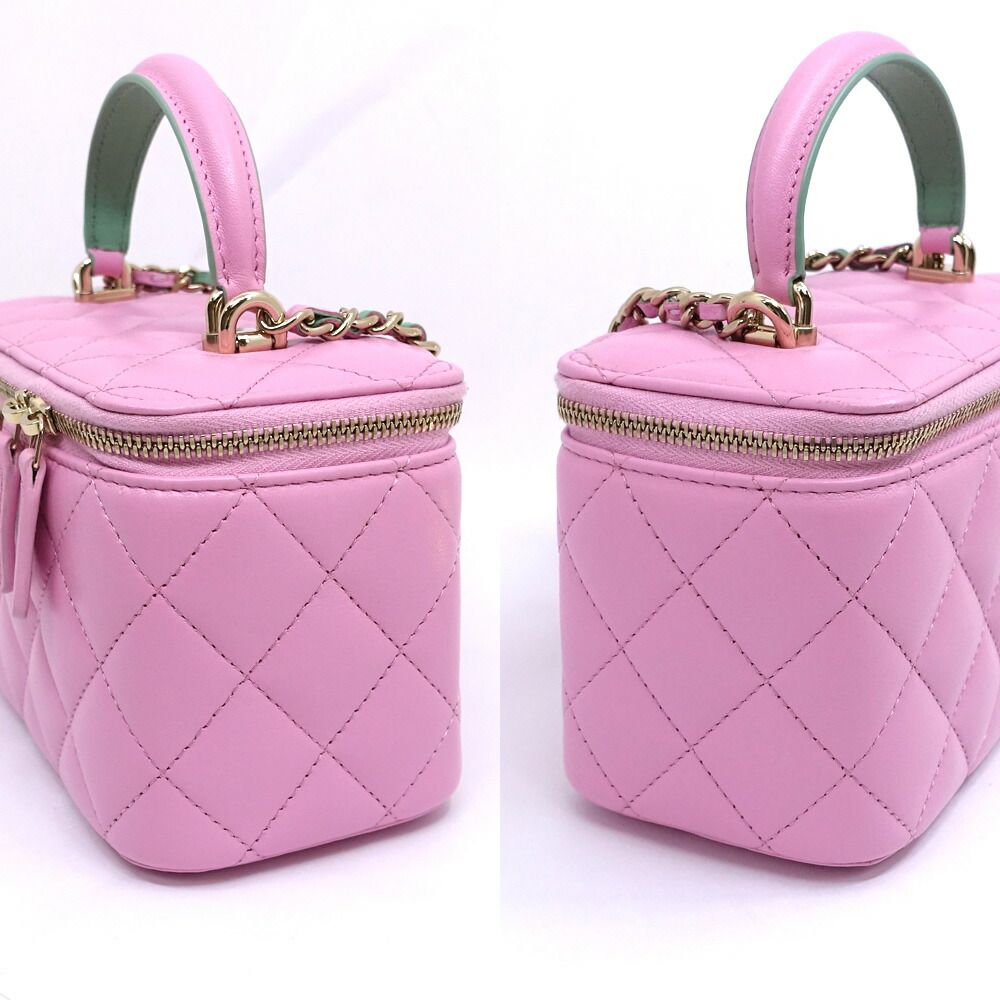Chanel Quilted Vanity 2-Way Bag Lambskin Pink Green — view 3
