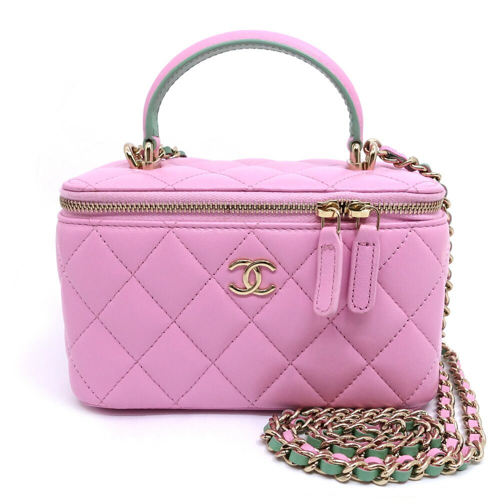 Chanel Quilted Vanity 2-Way Bag Lambskin Pink Green