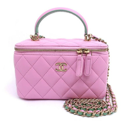 Chanel Quilted Vanity 2-Way Bag Lambskin Pink Green
