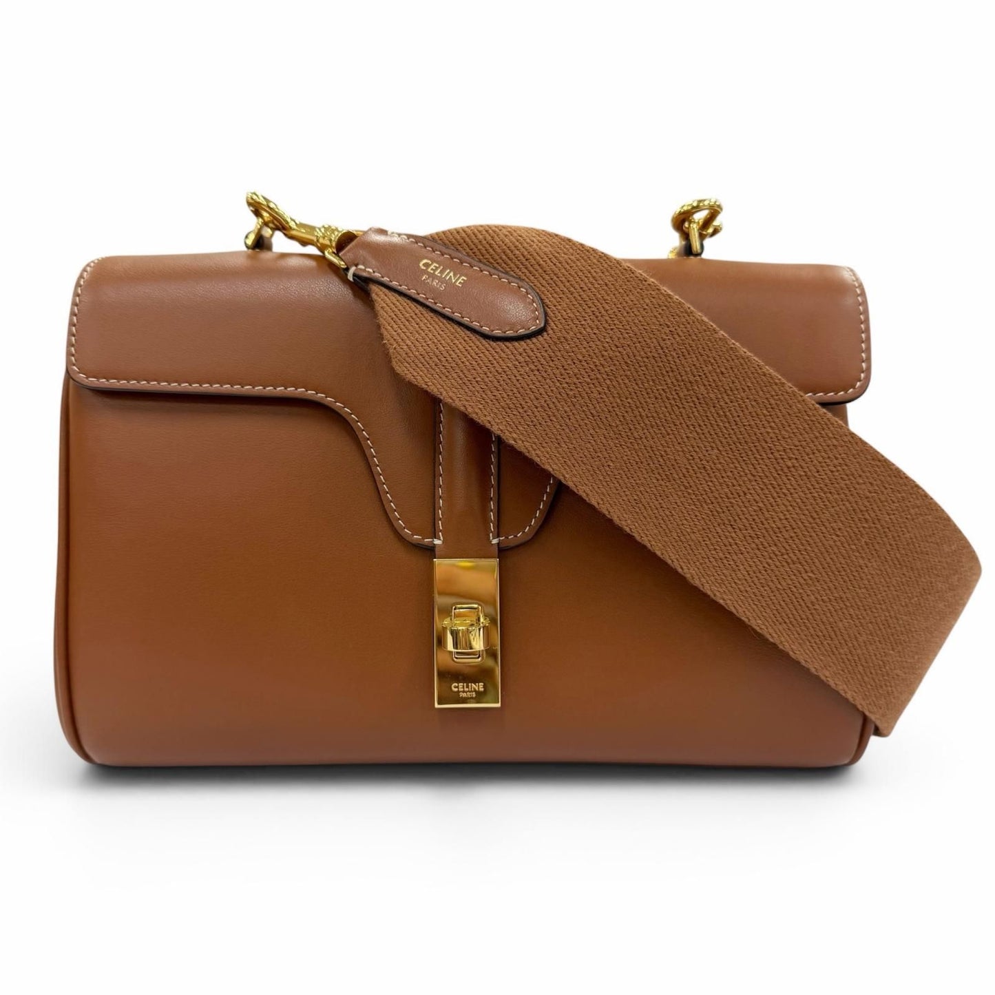 Celine Teen Soft 16 Seeds Leather Shoulder Bag Tan Gold