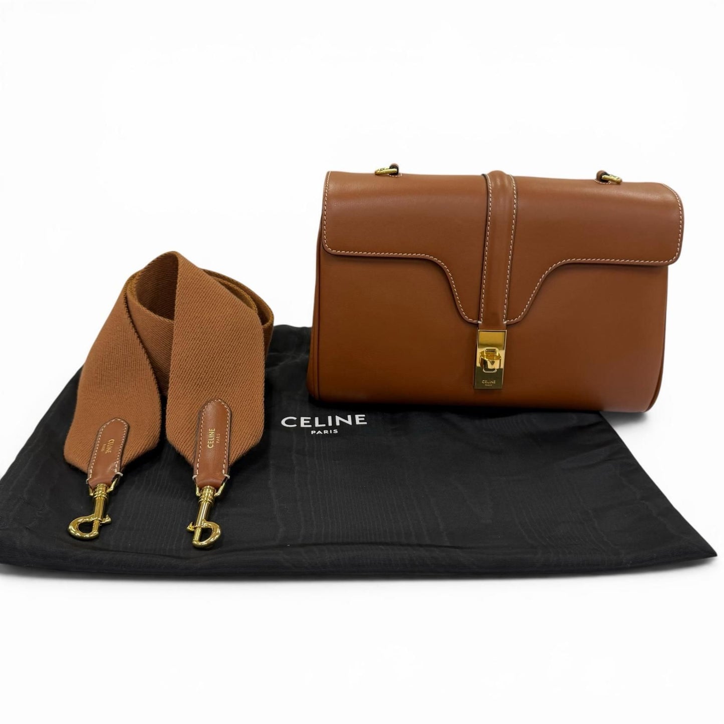 Celine Teen Soft 16 Seeds Leather Shoulder Bag Tan Gold — view 2