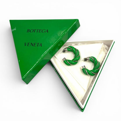 Bottega Veneta 925 Leather Twist Earrings Green Silver — view 2