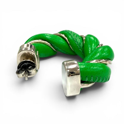 Bottega Veneta 925 Leather Twist Earrings Green Silver — view 5