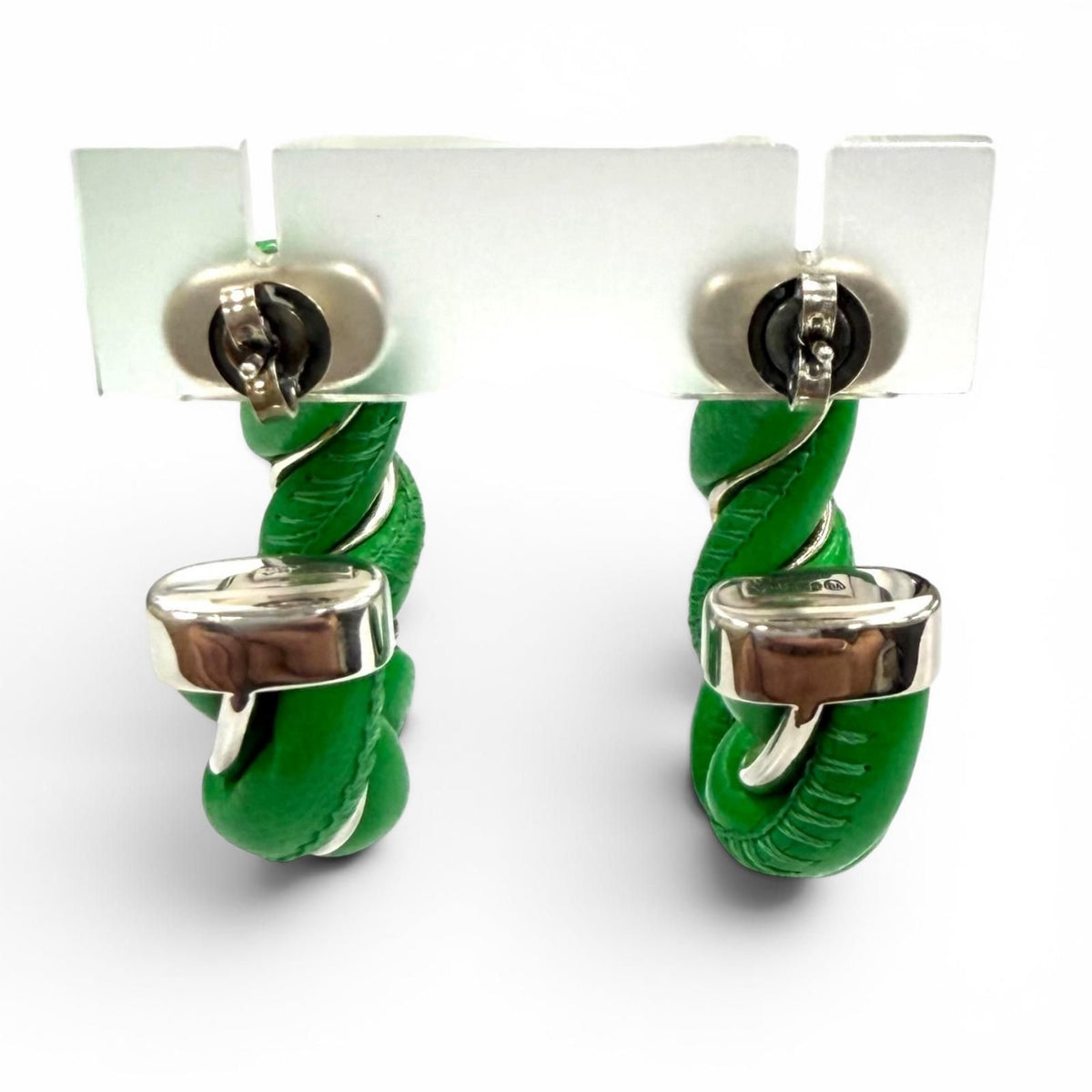 Bottega Veneta 925 Leather Twist Earrings Green Silver — view 4