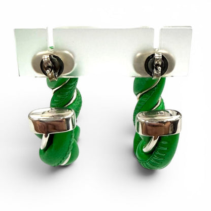 Bottega Veneta 925 Leather Twist Earrings Green Silver — view 4