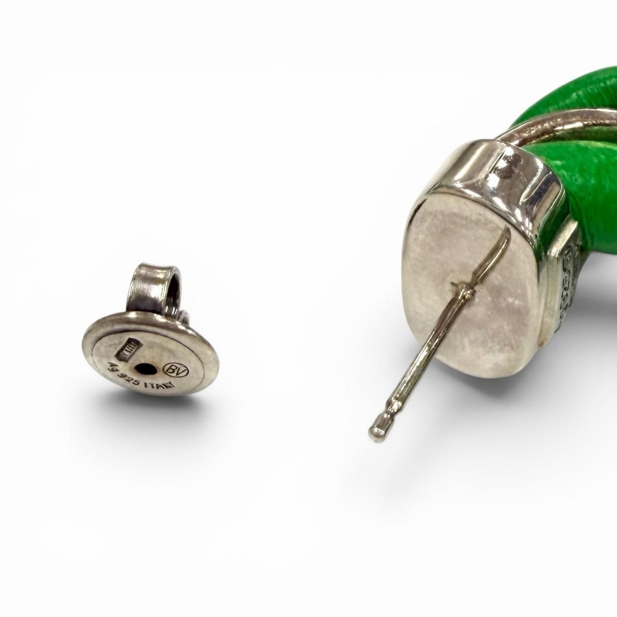 Bottega Veneta 925 Leather Twist Earrings Green Silver — view 6