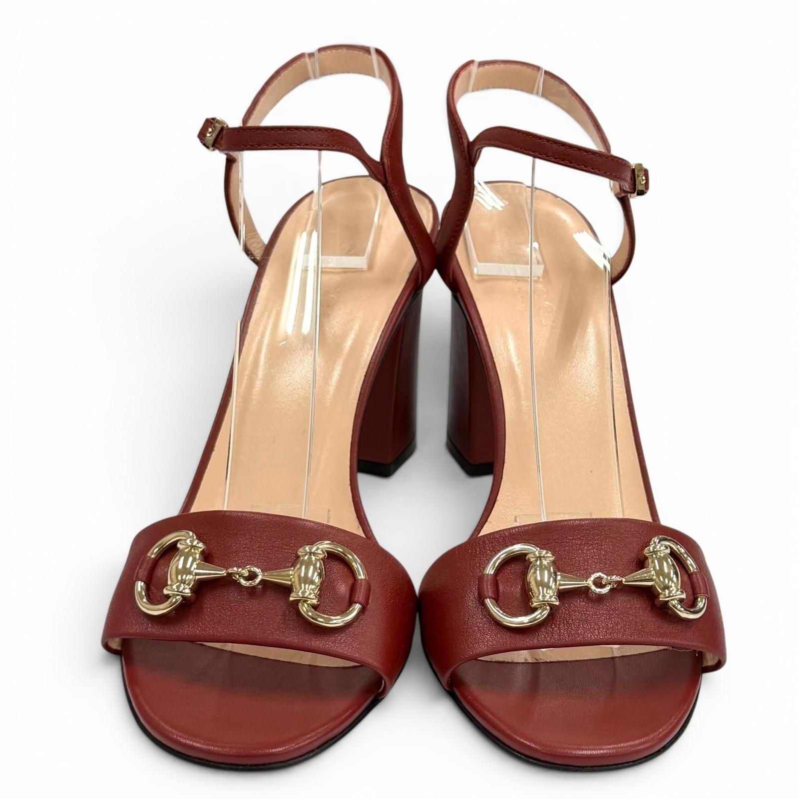 Gucci Horsebit Ankle Strap Leather Sandals Bordeaux Gold — view 3