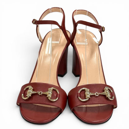 Gucci Horsebit Ankle Strap Leather Sandals Bordeaux Gold — view 3