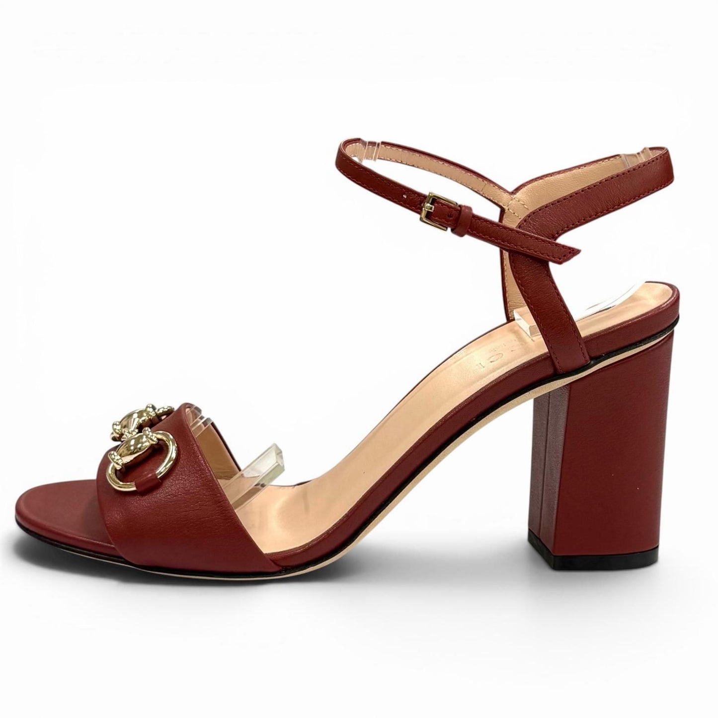 Gucci Horsebit Ankle Strap Leather Sandals Bordeaux Gold — view 4