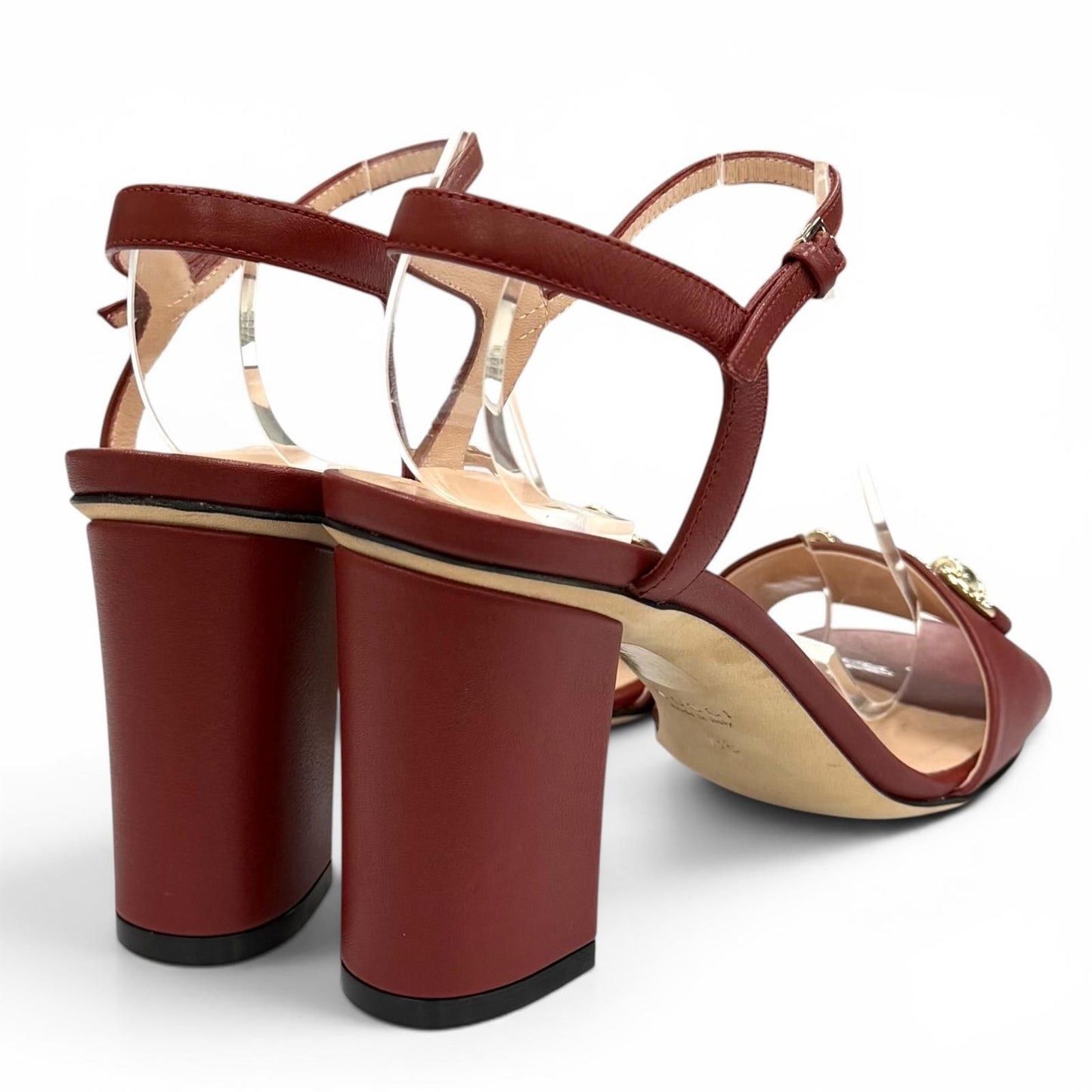 Gucci Horsebit Ankle Strap Leather Sandals Bordeaux Gold — view 2