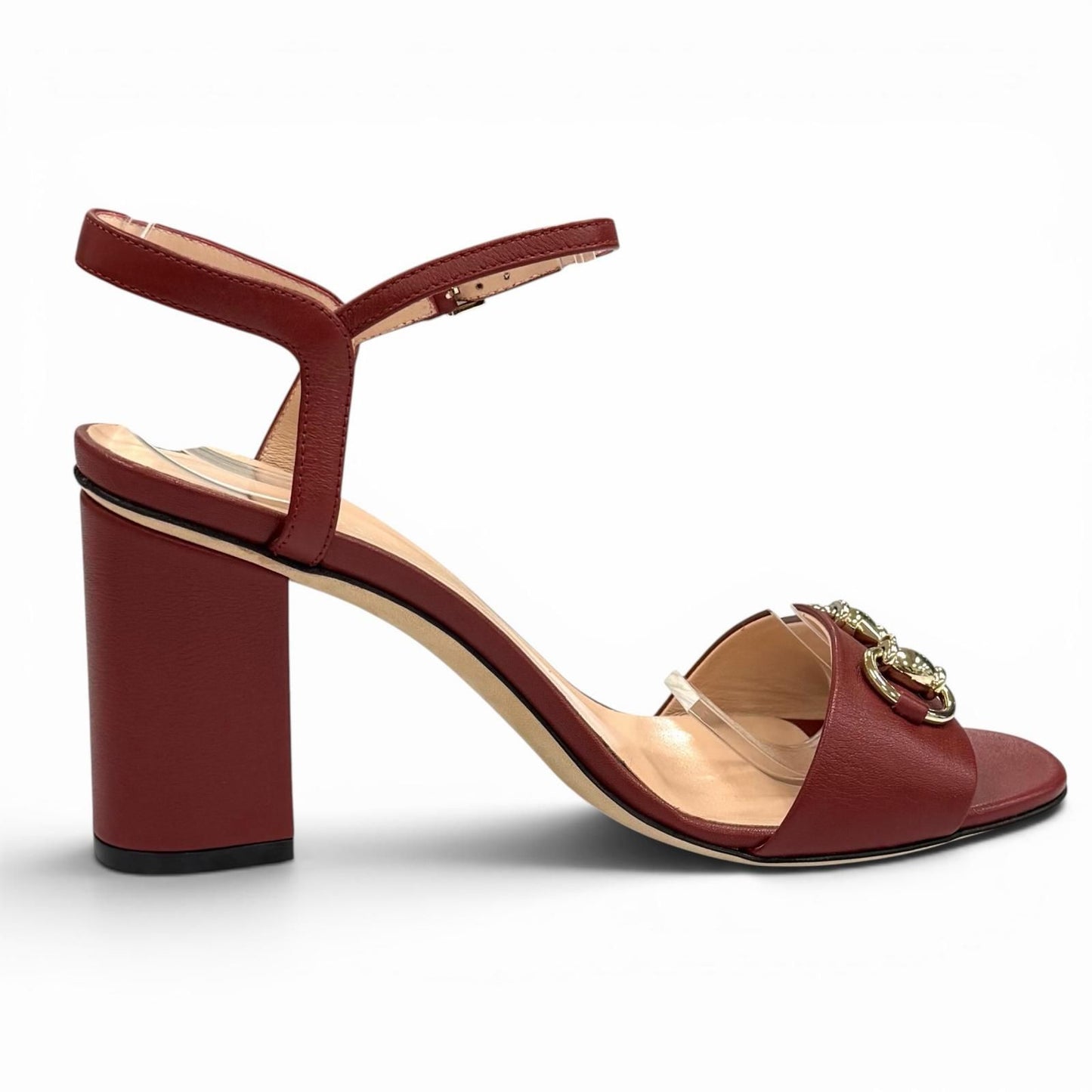 Gucci Horsebit Ankle Strap Leather Sandals Bordeaux Gold — view 5