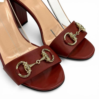 Gucci Horsebit Ankle Strap Leather Sandals Bordeaux Gold — view 7