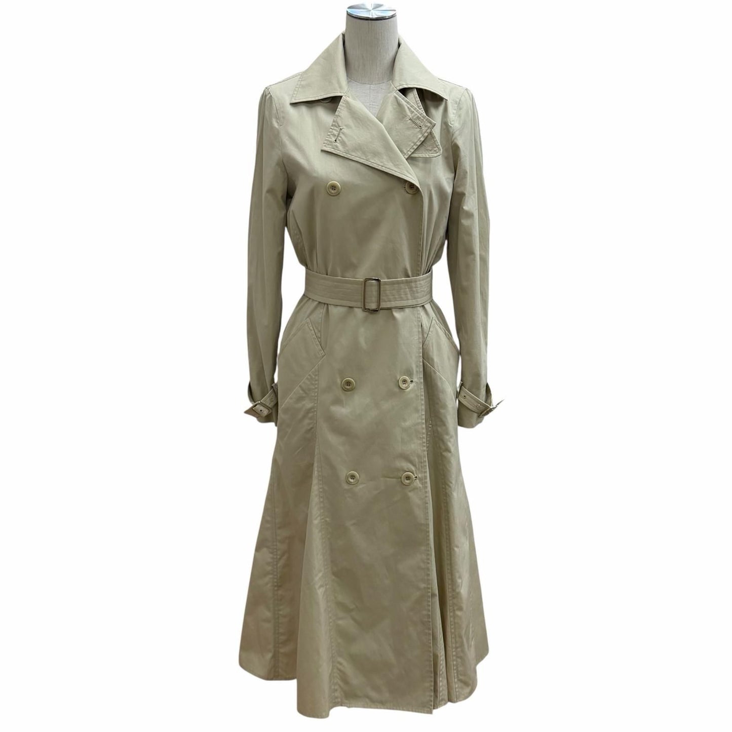 Max Mara 100% Cotton Logo Button Belt Long Length Trench Coat 36
