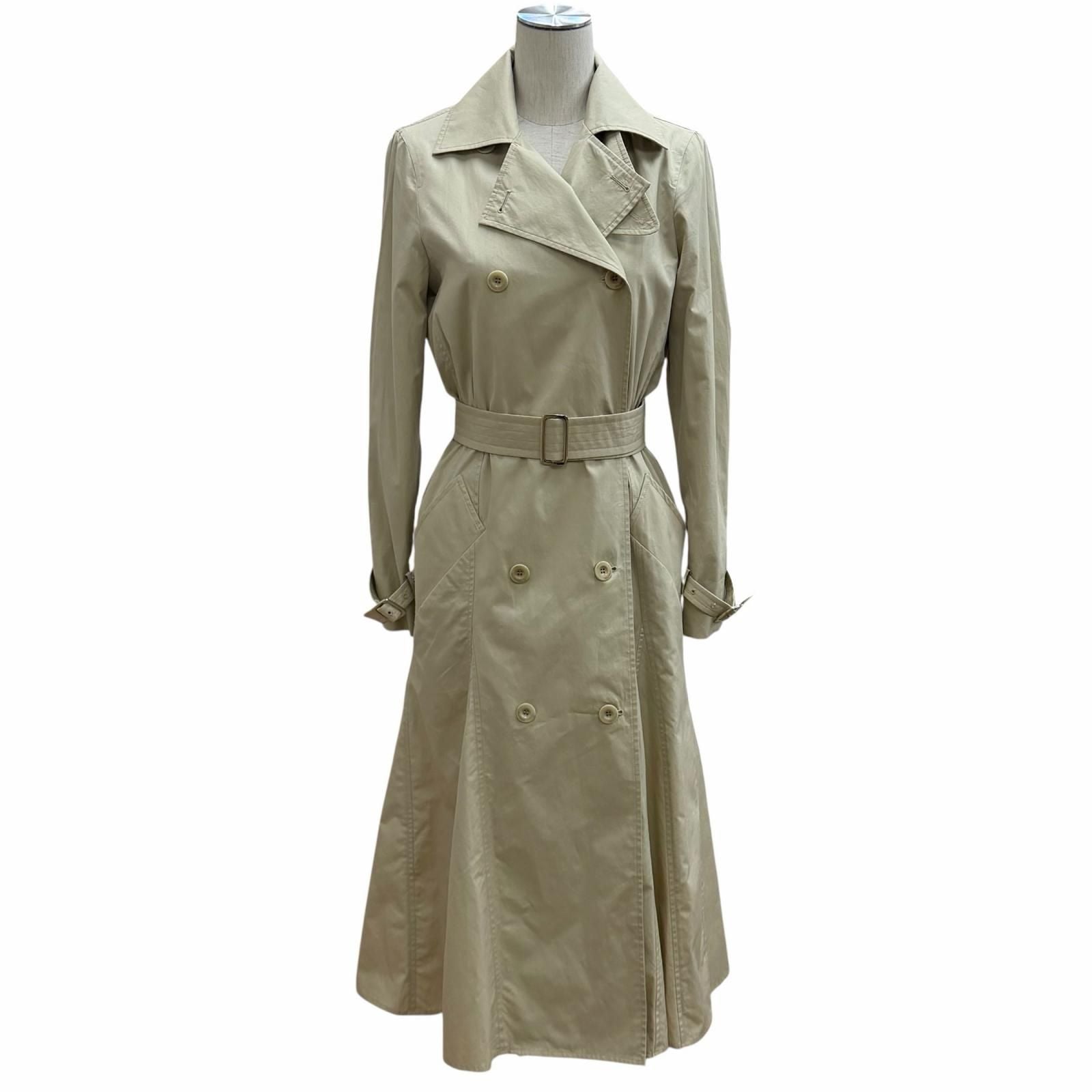 Max Mara 100% Cotton Logo Button Belt Long Length Trench Coat 36