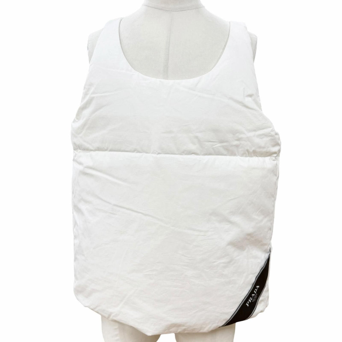 Prada 100% Cotton Triangle Logo Pullover Gilet Down Vest White