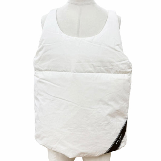 Prada 100% Cotton Triangle Logo Pullover Gilet Down Vest White