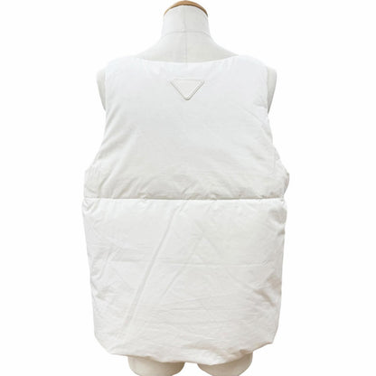 Prada 100% Cotton Triangle Logo Pullover Gilet Down Vest White — view 4