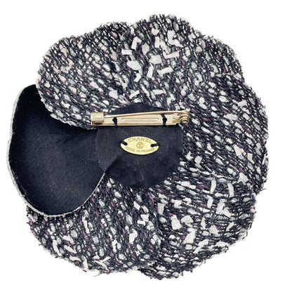 Chanel Tweed Corsage Camellia Brooch Black — view 2