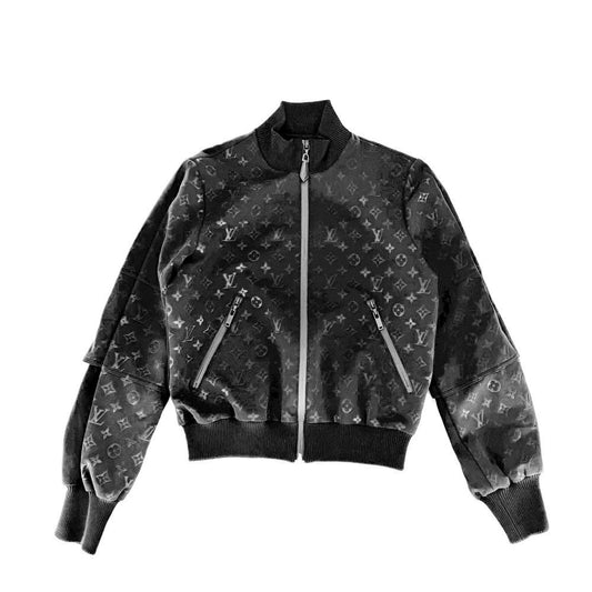 Louis Vuitton Jacket Embossed Monogram Zip Up 36 Black Gold Nylon Polyurethane