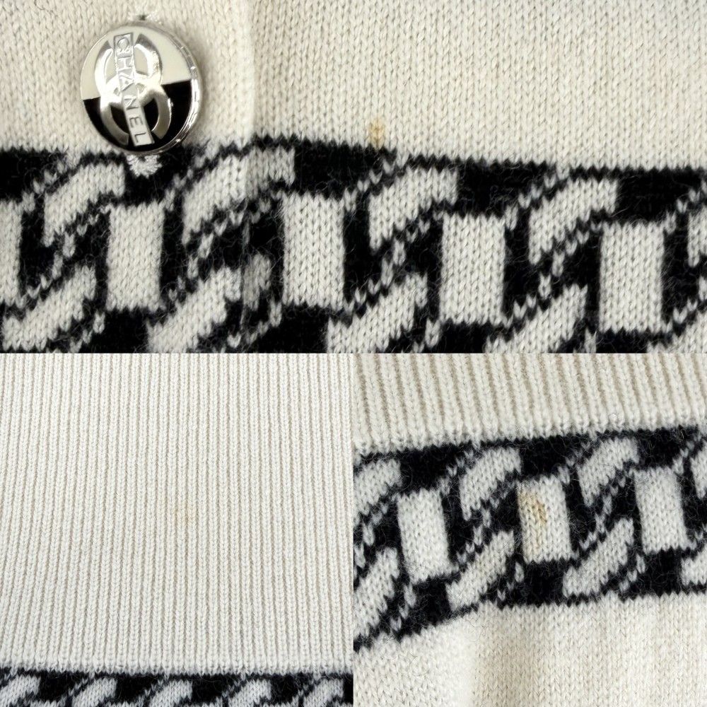 Chanel Set Coco Button Border Cardigan Sleeveless Dress Vintage 34 White Black — view 7