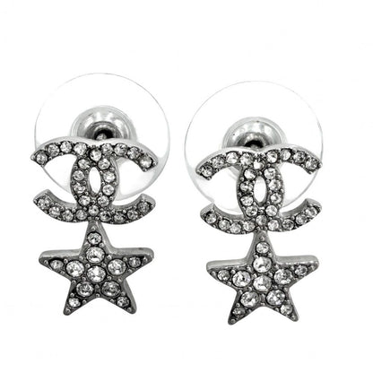 Chanel Earrings CC Logo Star Rhinestone Silver