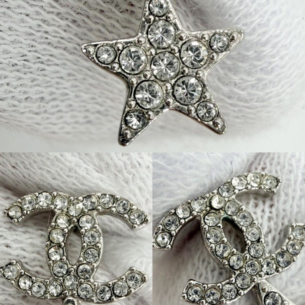 Chanel Earrings CC Logo Star Rhinestone Silver — view 6