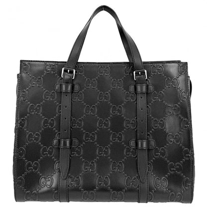 Gucci Tote GG Embossed Handbag Shoulder Leather Black Silver — view 2
